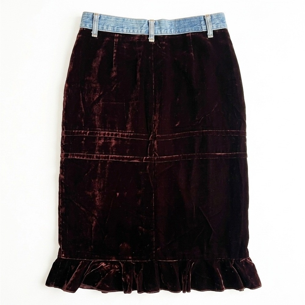 Levi Stratus Ruth Velvet Floral Embroidered Midi Skirt Denim Ruffle Hem M Retro - Picture 3 of 5